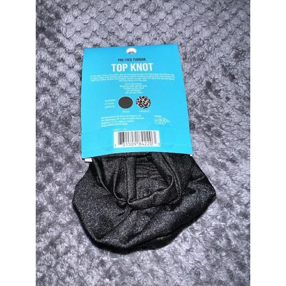 KISS Soft Satin Pre Tied Turbin With Top Knot Black Long Lasting Multi-Purpose